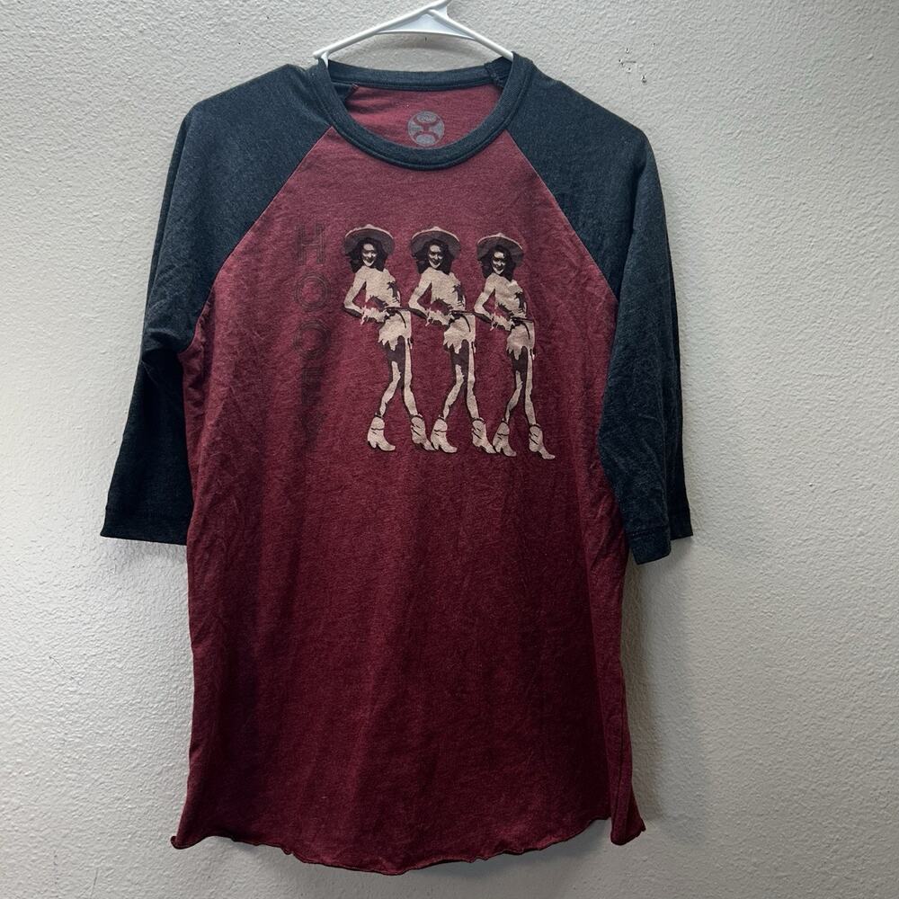 Hooey T-Shirt Raglan Ringer 3/4 Sleeve Tee Western Cowgirl Rodeo Women's Size M